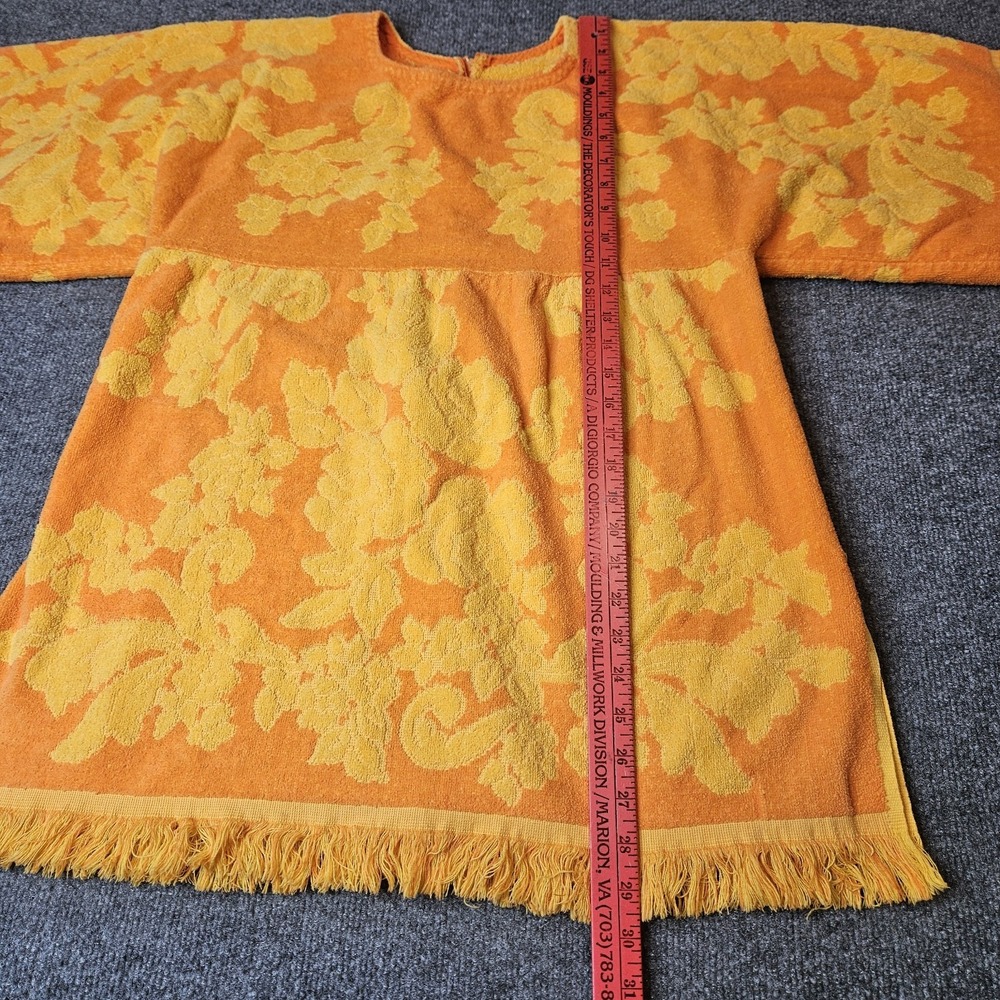 Vintage Terry Towel Handmade Cover Up Top MCM Cannon Orange Fringe - Picture 6 of 13
